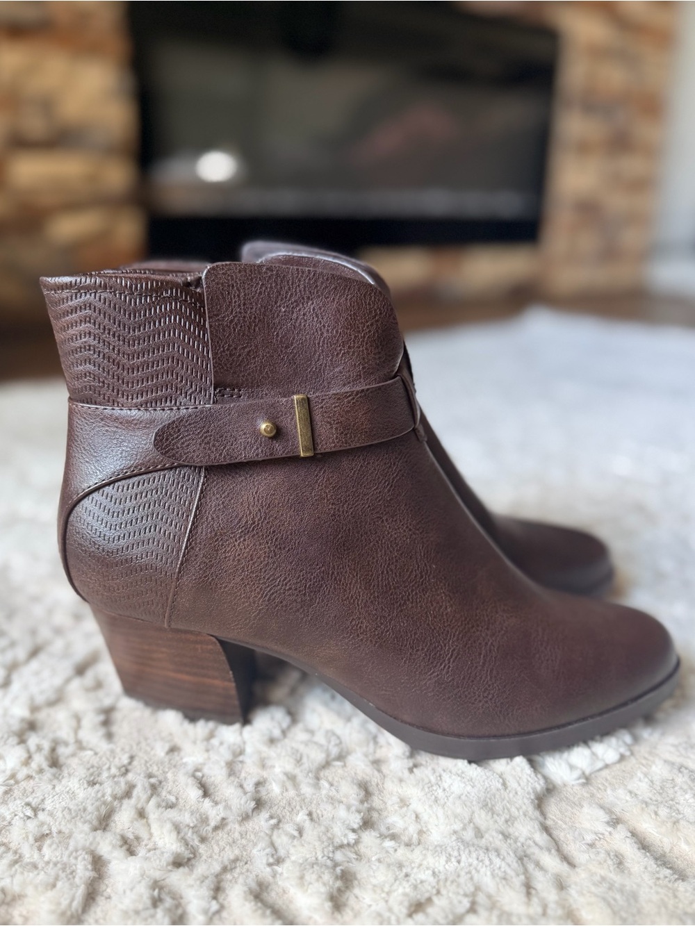 BareTraps Lane Brown Textured Faux-Leather Ankle Booties